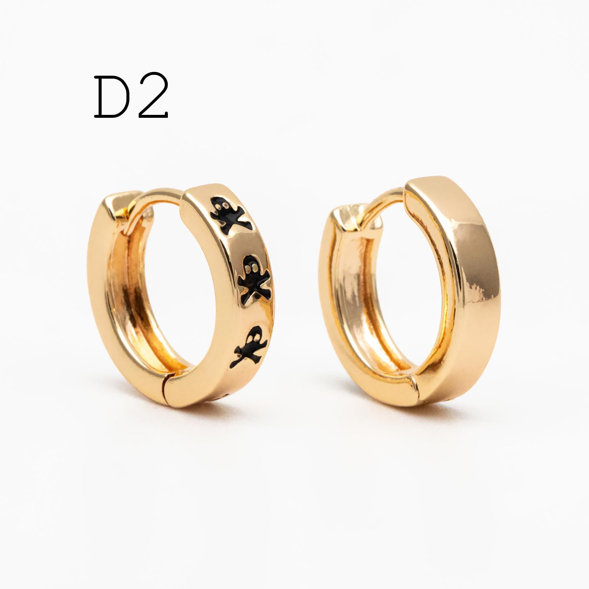 4pcs Enamel Hoop Earrings, 18K Gold plated Brass, Minimalist Circle Huggies (GB-3717)